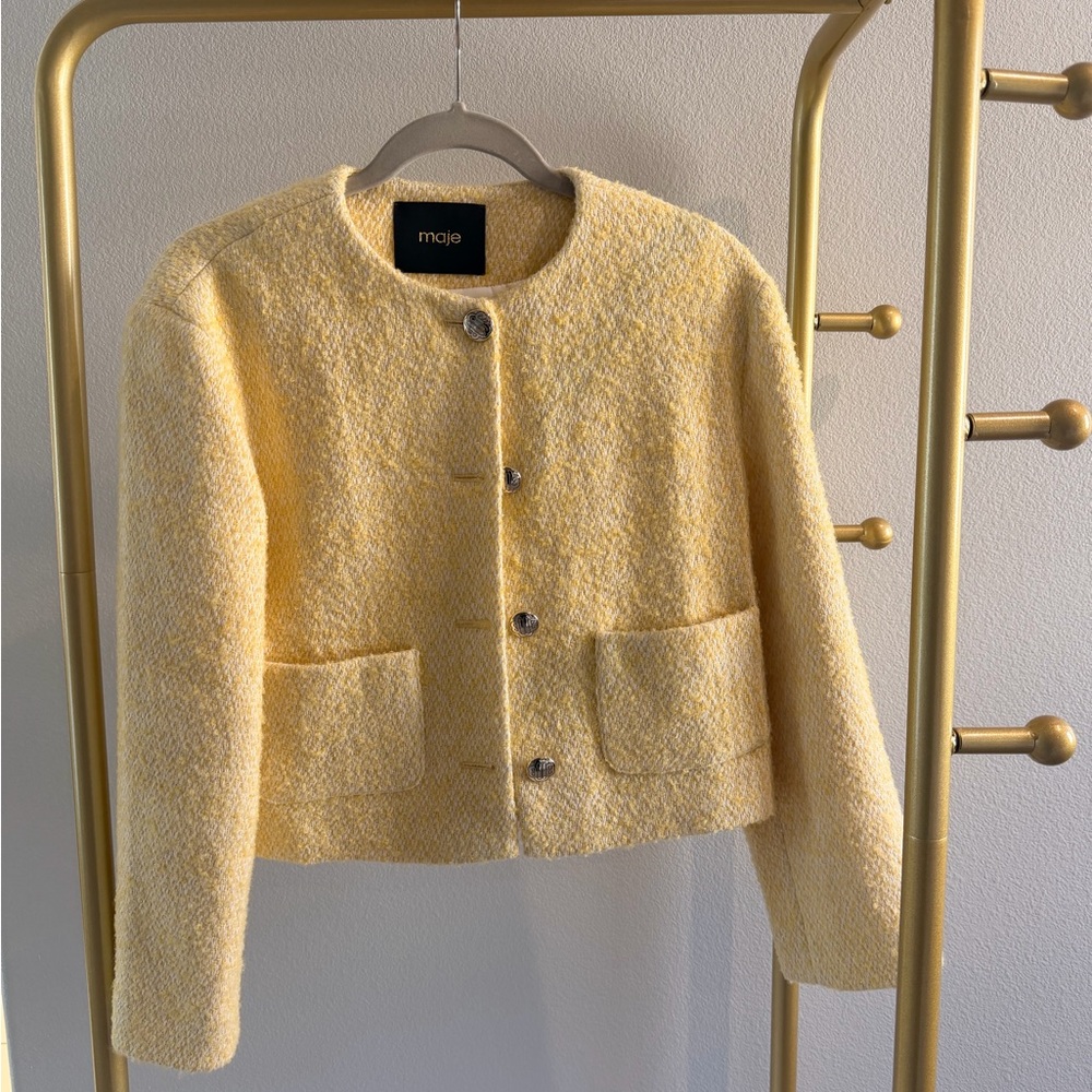 Maje Light Yellow Tweed Blazer